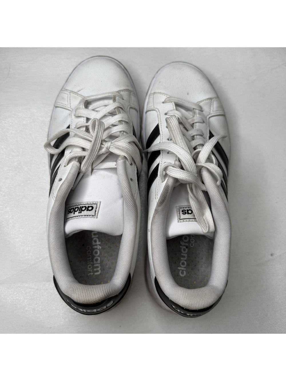adidas Mens 9 Grand Court Sneakers White Black Three Stripes Leather